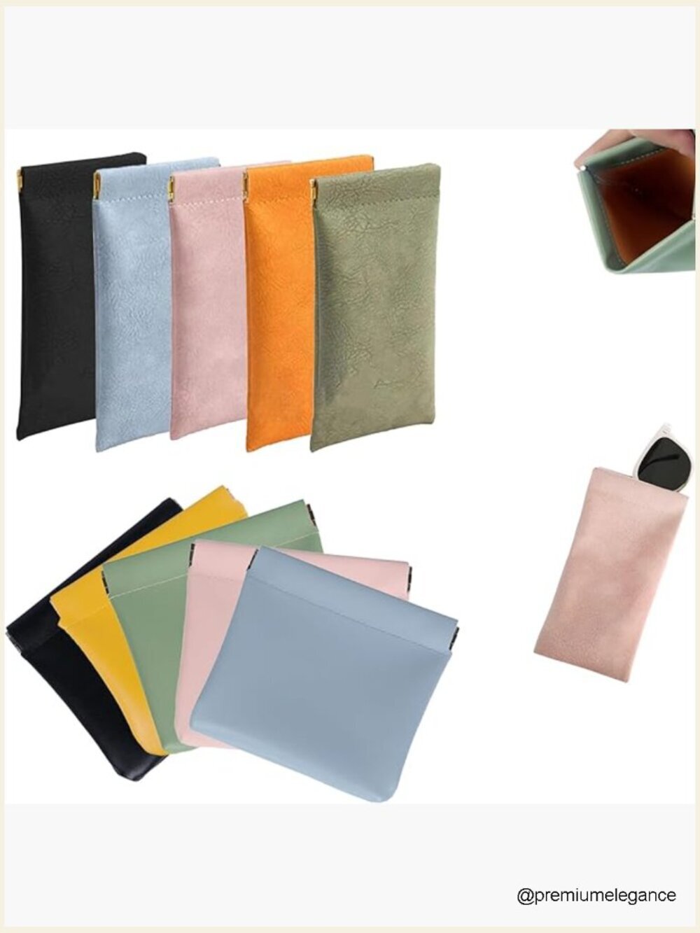 10 Leather Snap Closure Pouches for Handbag Organizer - Portable Cosmetic Bag